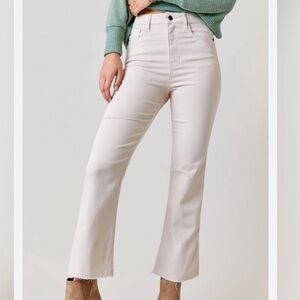 High rise kick crop / flare khaki colored jeans